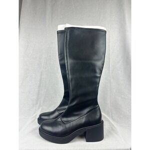 Wild Fable Womens Black Faux Leather Chunky Platform Knee High Boots Size 9.5